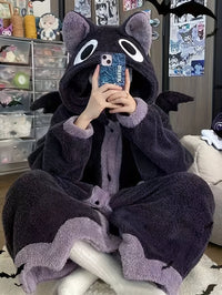 Cute Cartoon Fleece Hooded Night Robe for Women