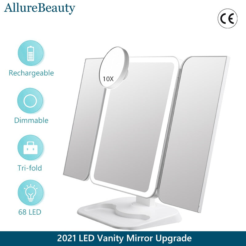 Trifold Makeup Mirror With LED 68 Light