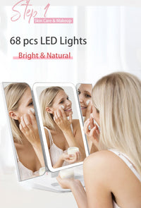 Trifold Makeup Mirror With LED 68 Light