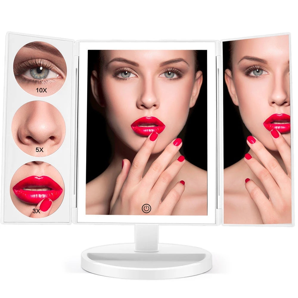 Trifold Makeup Mirror With LED 68 Light