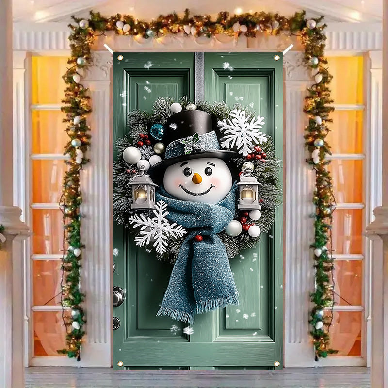 Charming Snowman & Wreath Door Banner