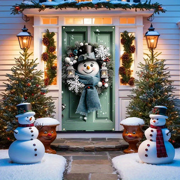 Charming Snowman & Wreath Door Banner