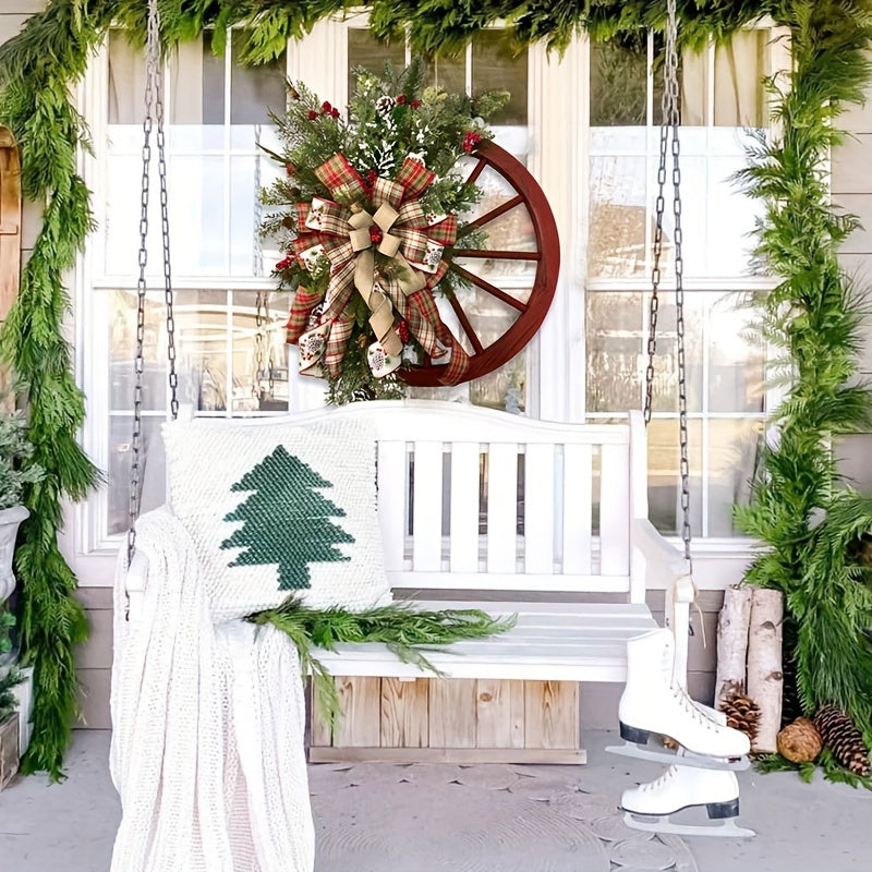 European Style Wooden Wheel Christmas Wreath