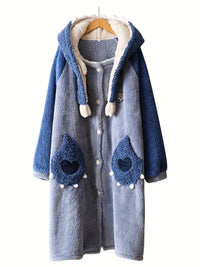 Fuzzy Cartoon Hooded Night Robe with Pockets