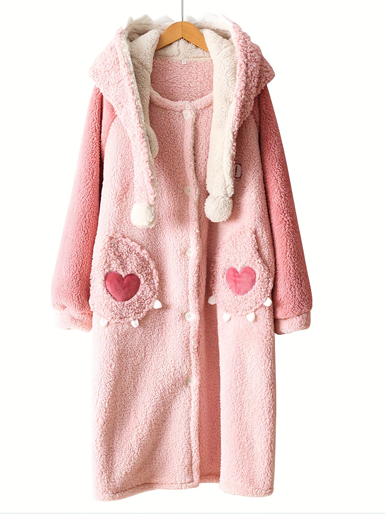 Fuzzy Cartoon Hooded Night Robe with Pockets